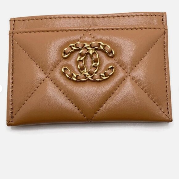 Authentic CHANEL 19 Flat Card Holder Caramel LambskinLeather GHW Brand New - Picture 2 of 11